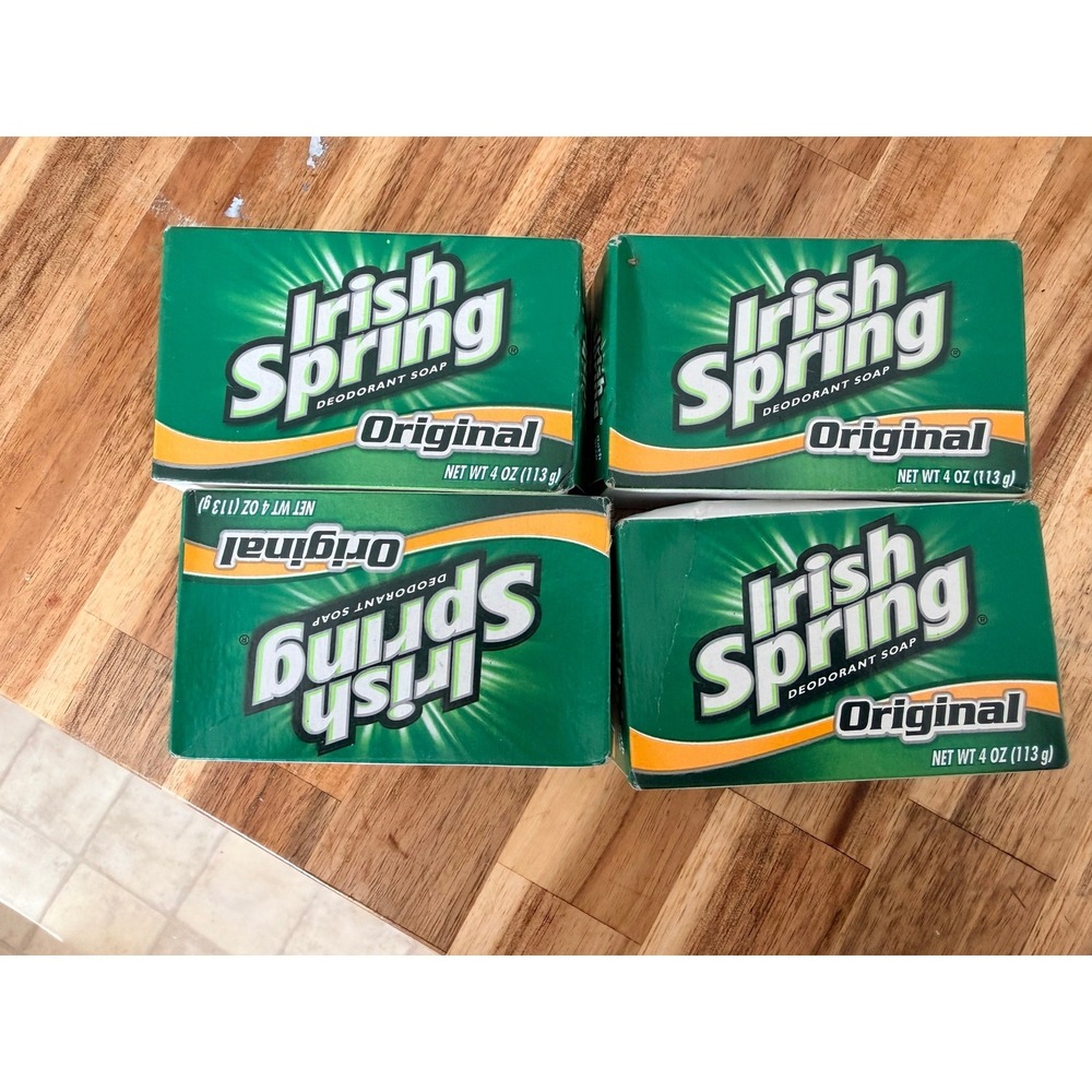 Irish Spring Original Deodorant Soap 4 Bar Pack 4oz Original Formula No Flax Oil